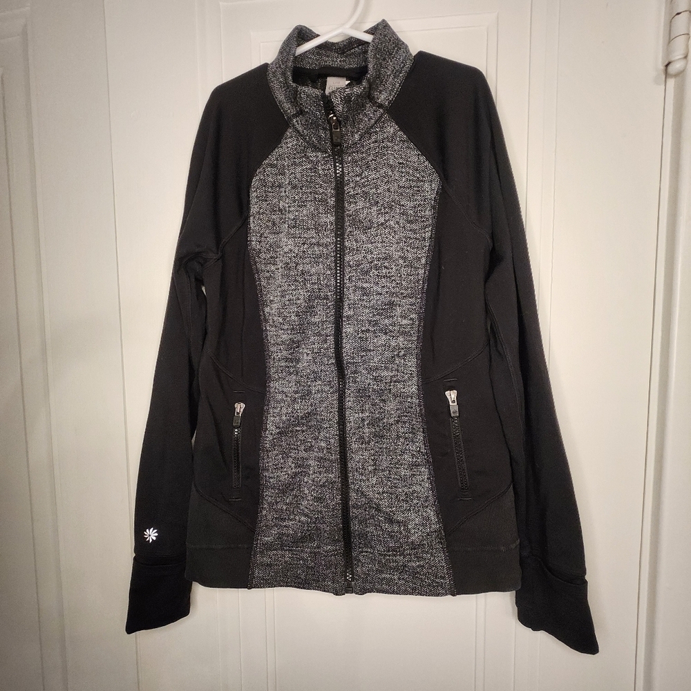 ATHLETA GIRL DREAM TEAM WARM UP ACTIVEWEAR JACKET FULL ZIP sz 12 Black grey EUC